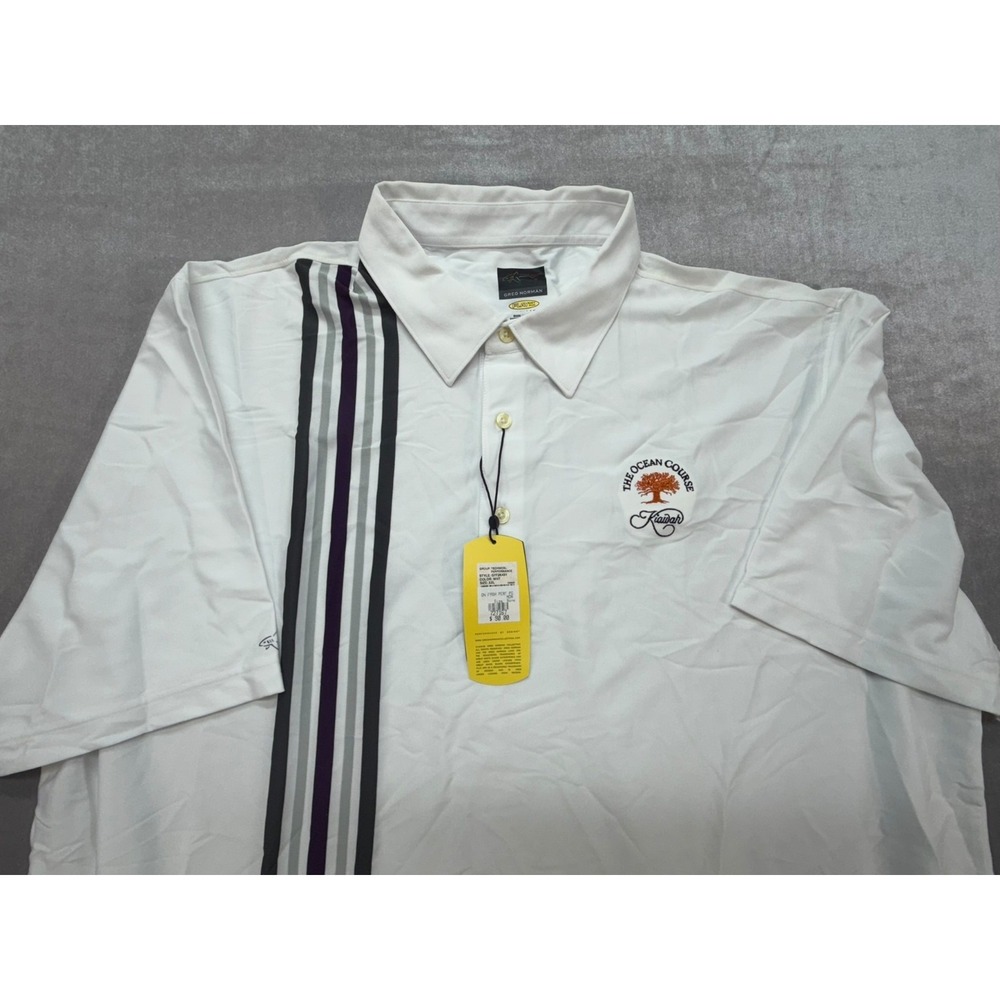 NWT Greg‎ Norman Play Dry Performance Golf Polo Shirt Men XXL White KIAWAH OCEAN